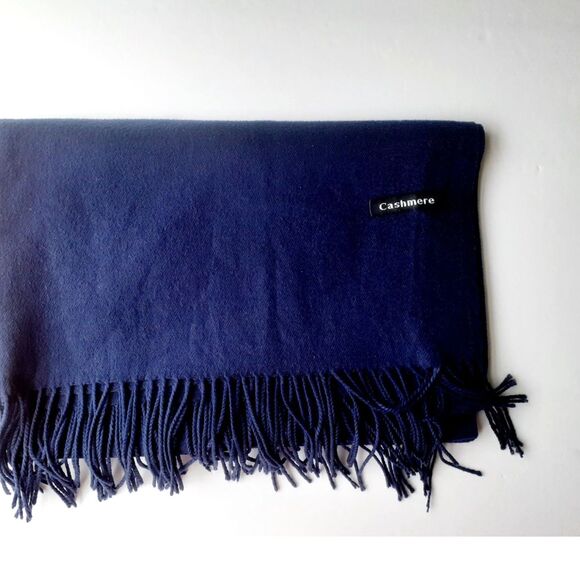 Cashmere Label Shawl Wrap Multi Functional Scarf in Midnight Blue 74" L - Picture 4 of 7
